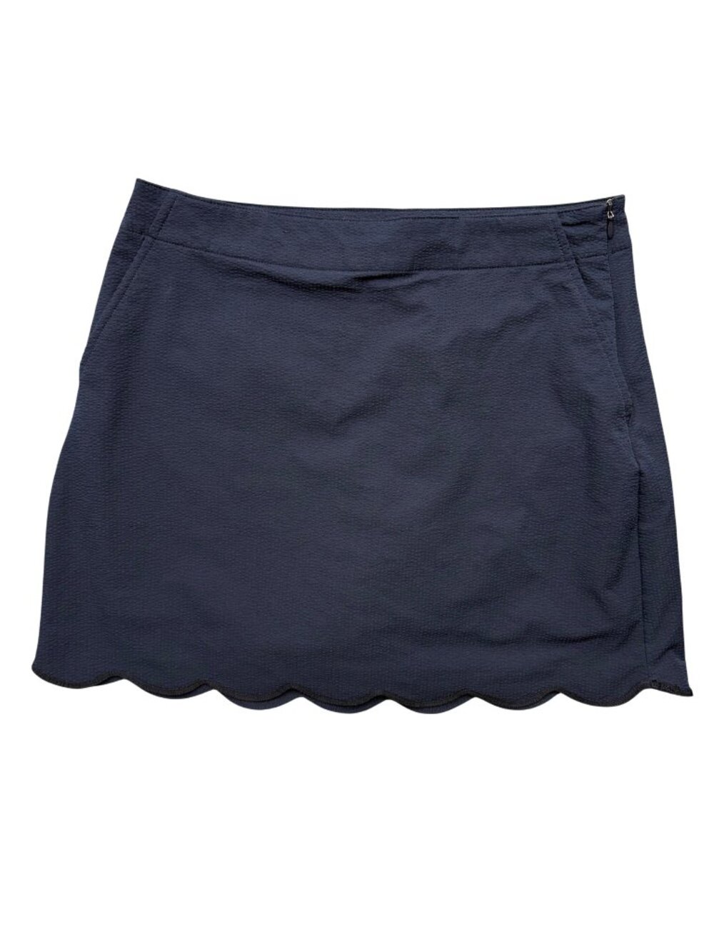 Walter Hagen Seersucker Golf Skort Scalloped Hem Pockets Navy Womens 8 Preppy